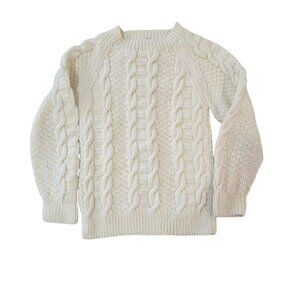 Handmade White Cable Knit Sweater Warm Cozy Design Raglan Sleeves Classic Style
